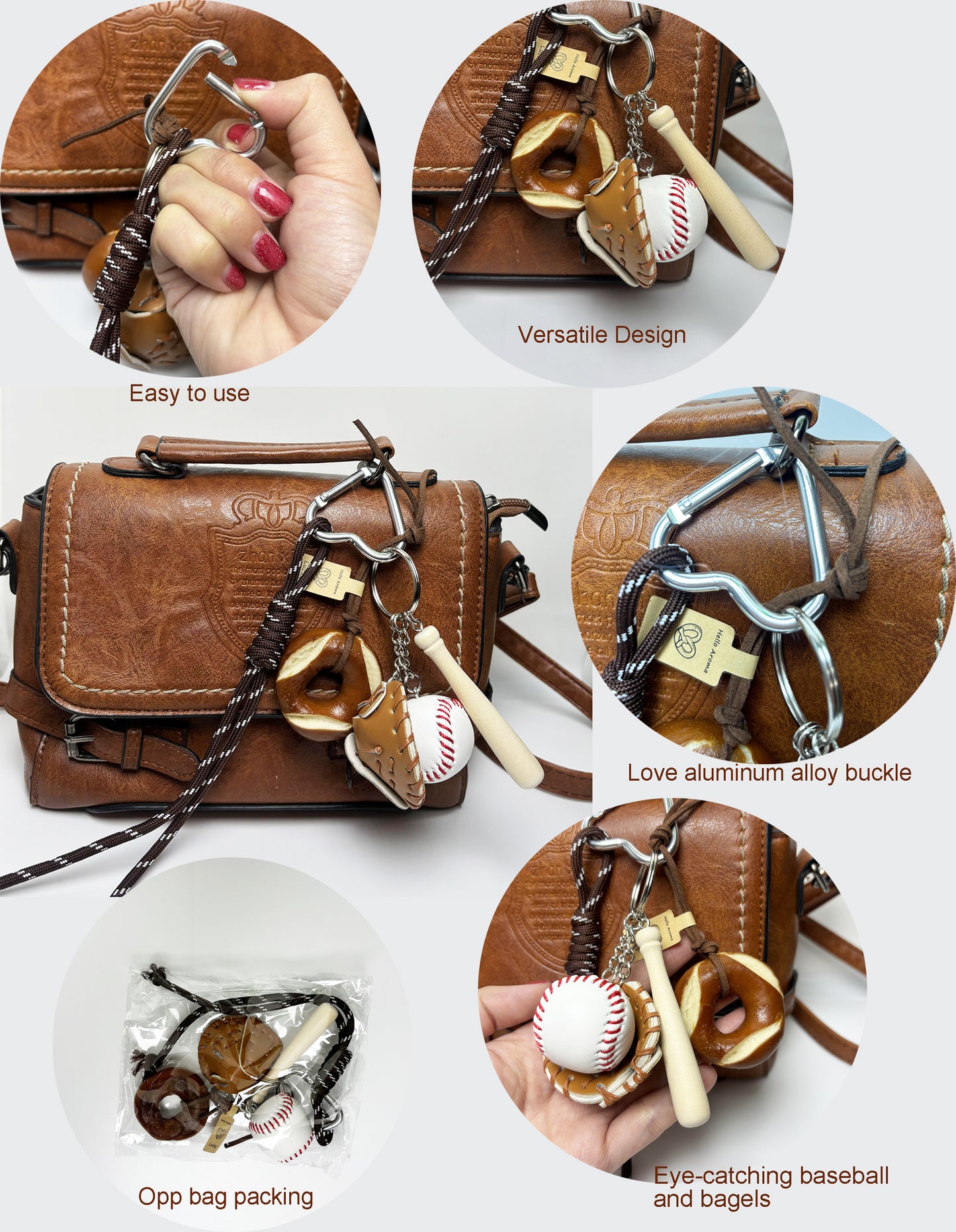 Ins baseball set alkaline water knot bread Miu style braided lanyard keychain pendant bag accessories pendant