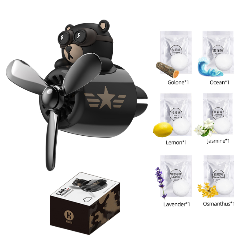 Car Air Freshener Black Bear Pilot Car Air Freshener Air Outlet Wingman Propeller Perfume Flavoring Diffuser Supplies