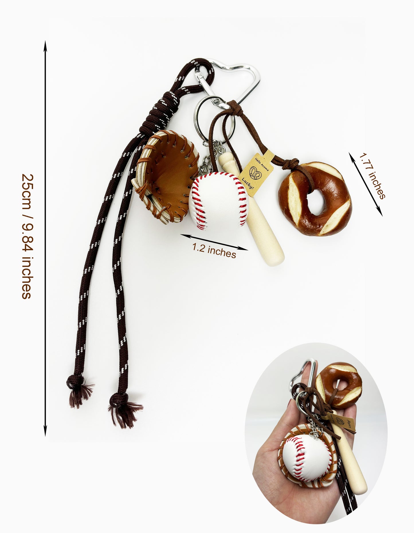 Ins baseball set alkaline water knot bread Miu style braided lanyard keychain pendant bag accessories pendant