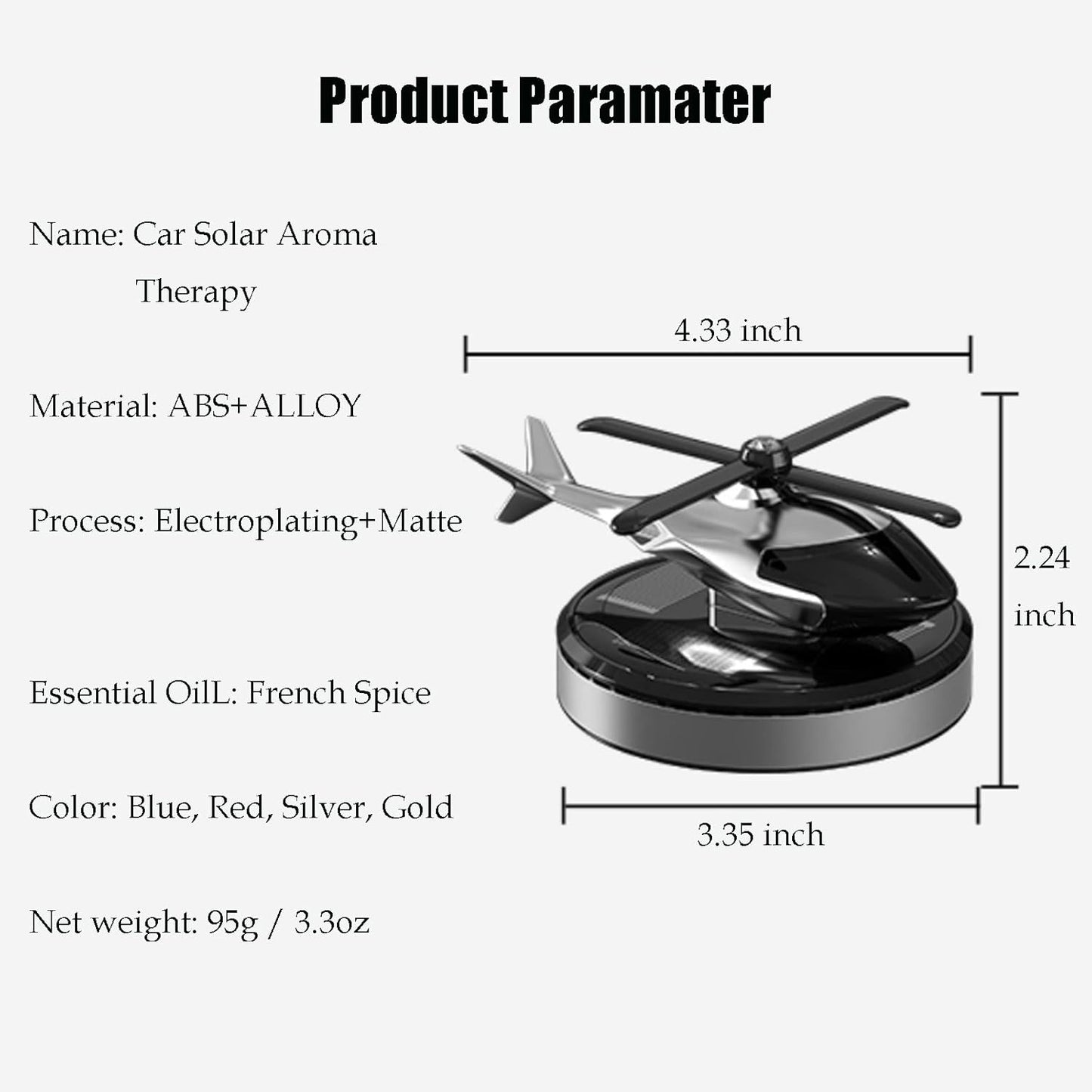 Solar Energy Rotating Helicopter Aroma Diffuser, Car Air Freshener, Pipishoop Long Lasting Fragrance Car Perfume Essential Oil Diffuser, Odor Eliminator Decoration for Car Home Office