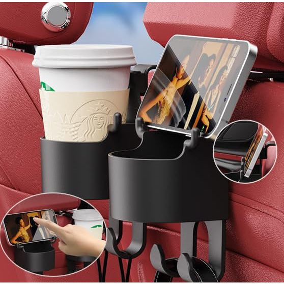 Multifunctional Hook for Car Seat Headrest, 3 in 1 Vehicle Backseat Drink Cup Holder, Universal Car Storage Organizer Hooks for Bags, Key, Umbrella