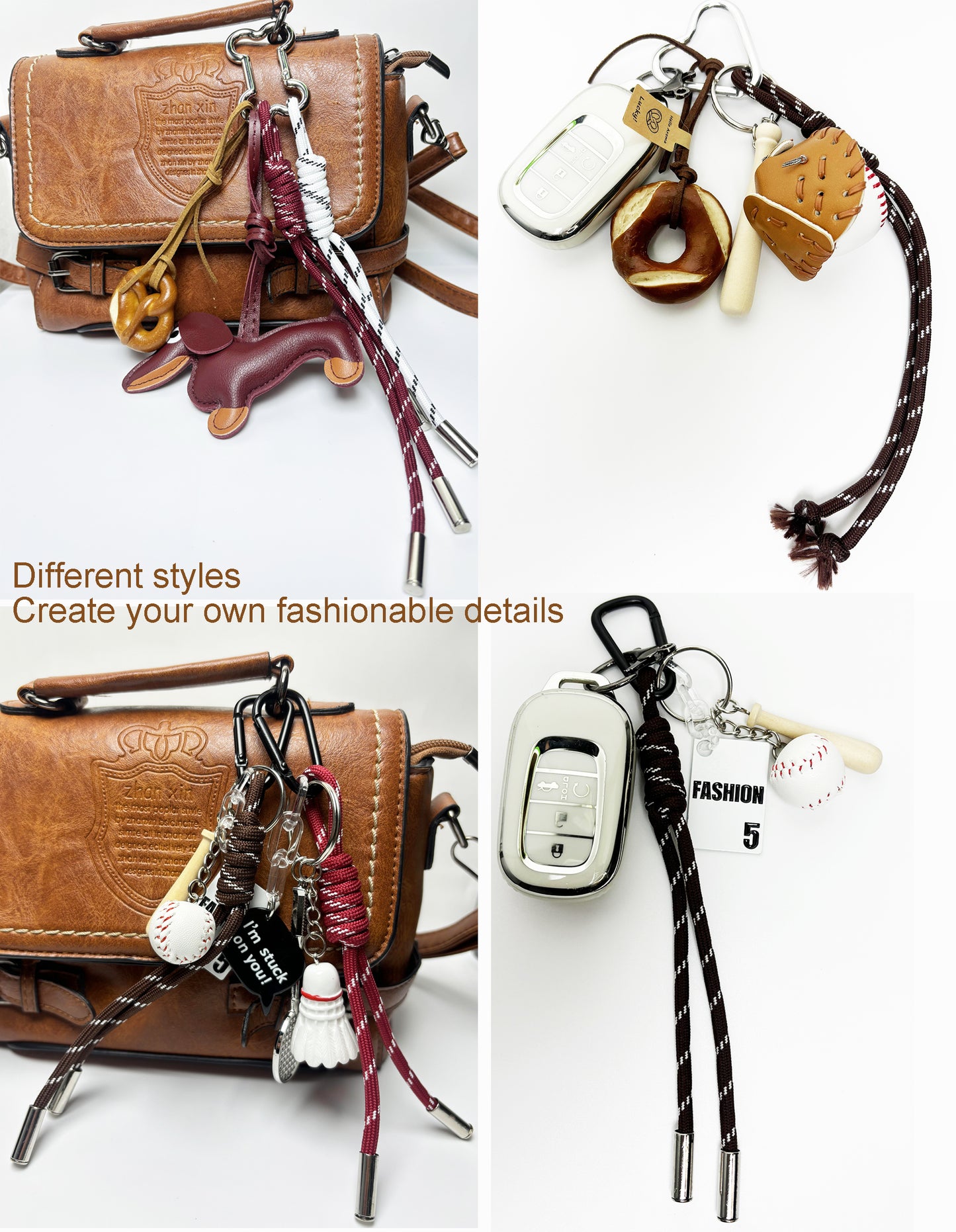 Ins baseball set alkaline water knot bread Miu style braided lanyard keychain pendant bag accessories pendant