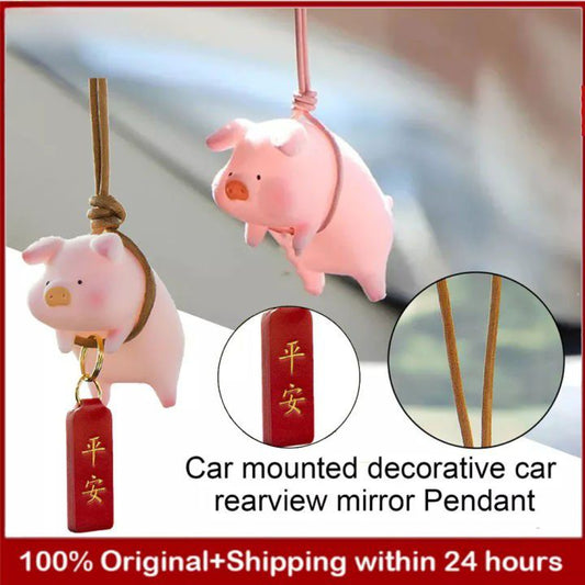 Fdikou Lucky Piglet Car Pendant Cute Pig Red Safe Tag Pendant Auto Rearview Mirror Hanging Ornament Car Decorations