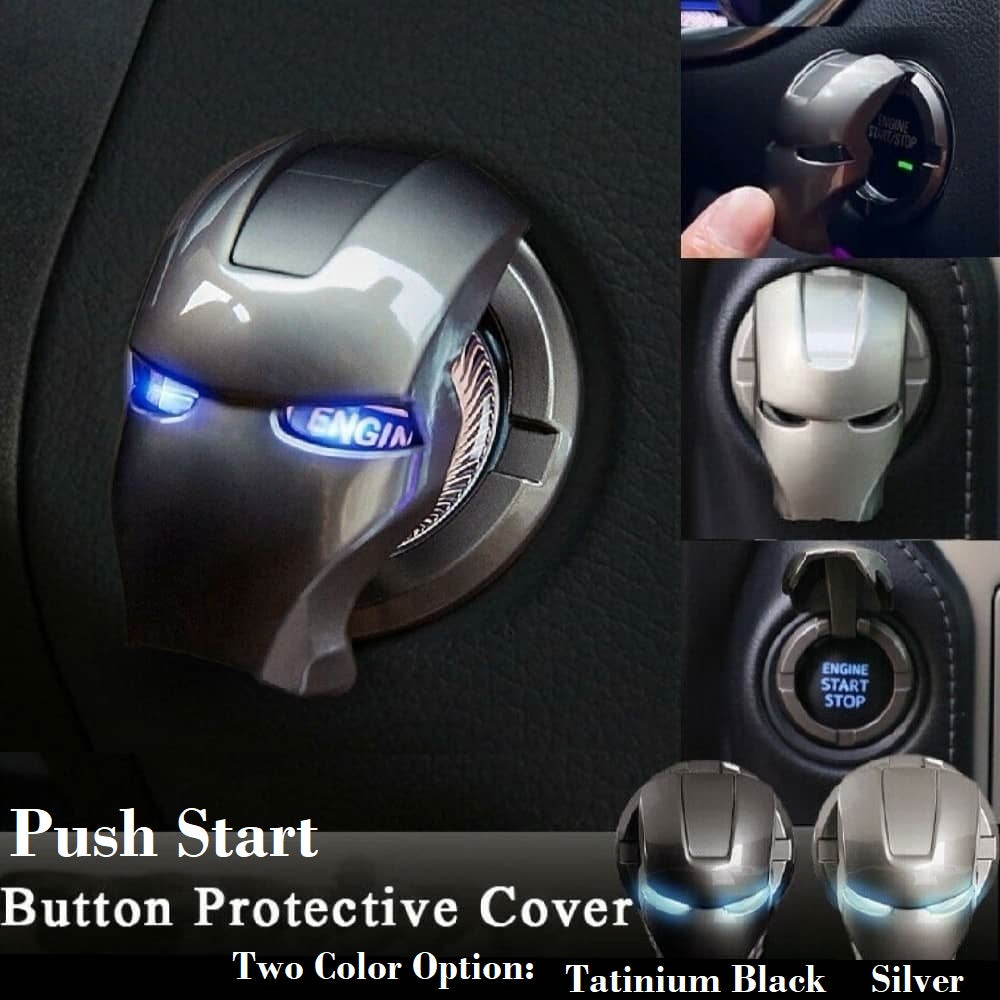 Car Push Start Button Cover Keyless Engine Start Stop Button Case Aluminum Push Protector Cover Ignition Switch Key Button Safety Casing Iron Man Decoration