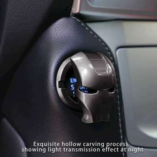 Car Push Start Button Cover Keyless Engine Start Stop Button Case Aluminum Push Protector Cover Ignition Switch Key Button Safety Casing Iron Man Decoration